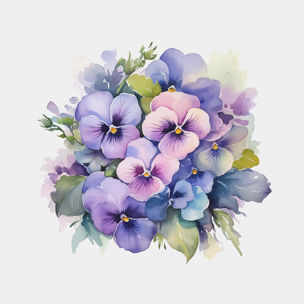 Viooltjes in zachte aquarel — volledig ontwerp