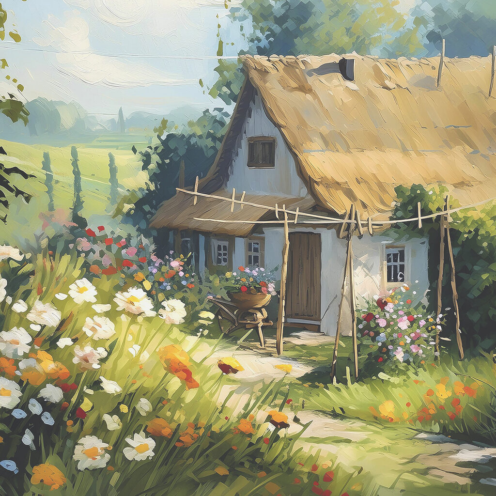 Een huisje tussen margrieten — volledig ontwerp