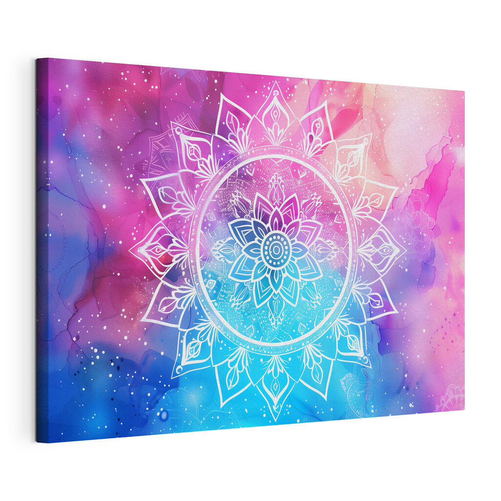 Mandala in roze sterrenlicht, gespannen canvas met doorlopende rand