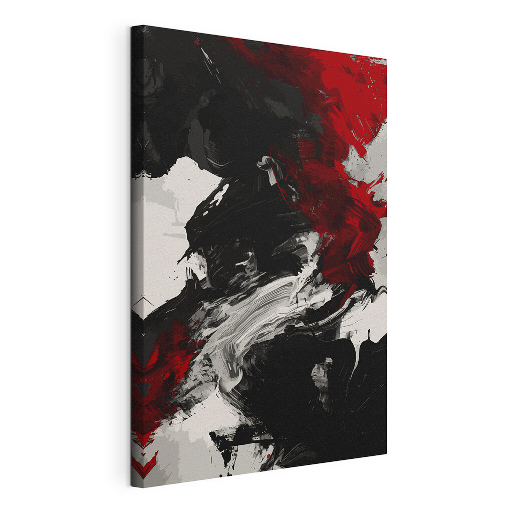 Rood ontmoet zwarte streken, gespannen canvas met doorlopende rand