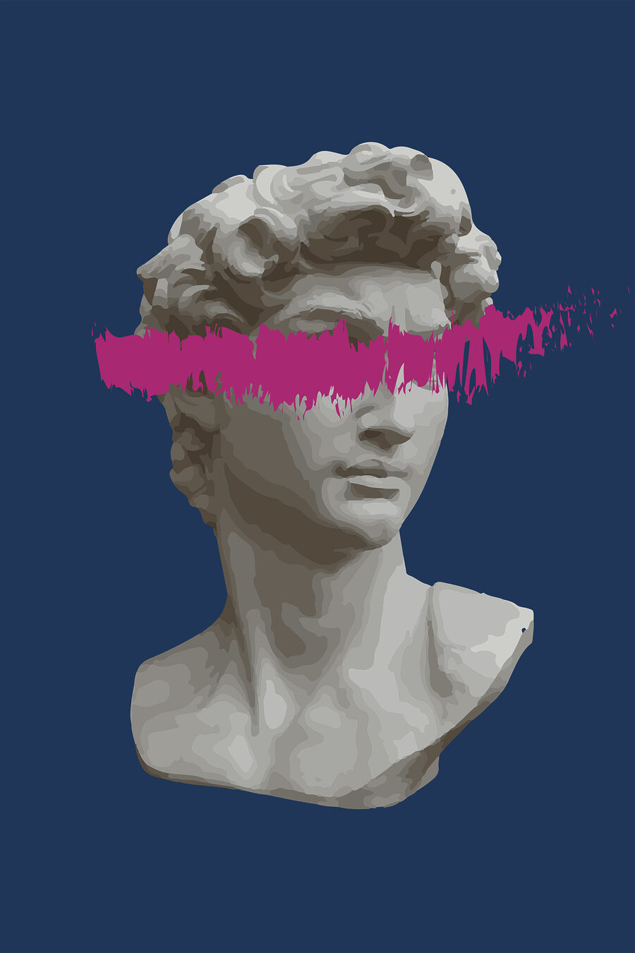 Een standbeeld van een man met een roze streep — volledig ontwerp