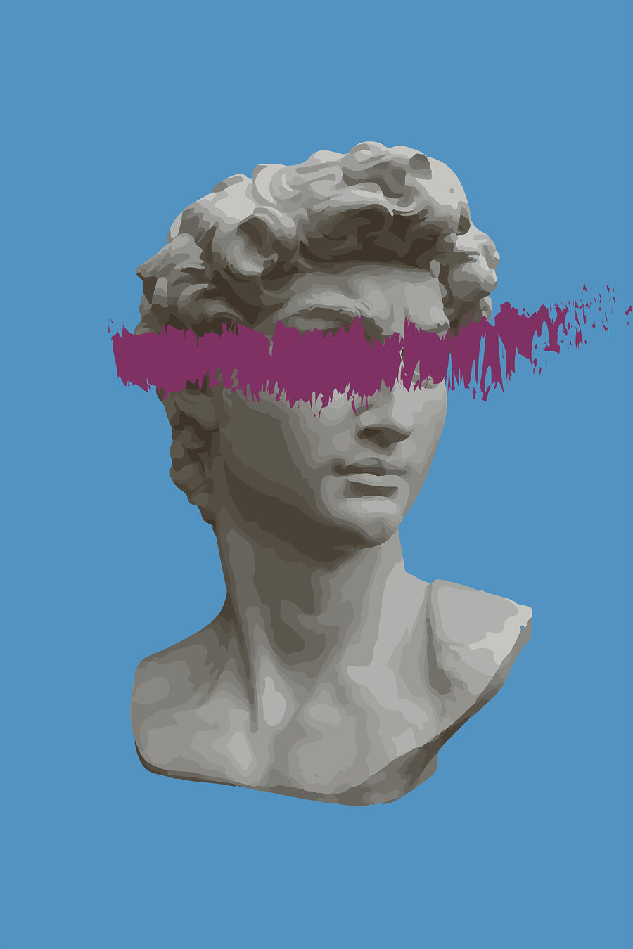 Een standbeeld van een man met een paarse streep — volledig ontwerp