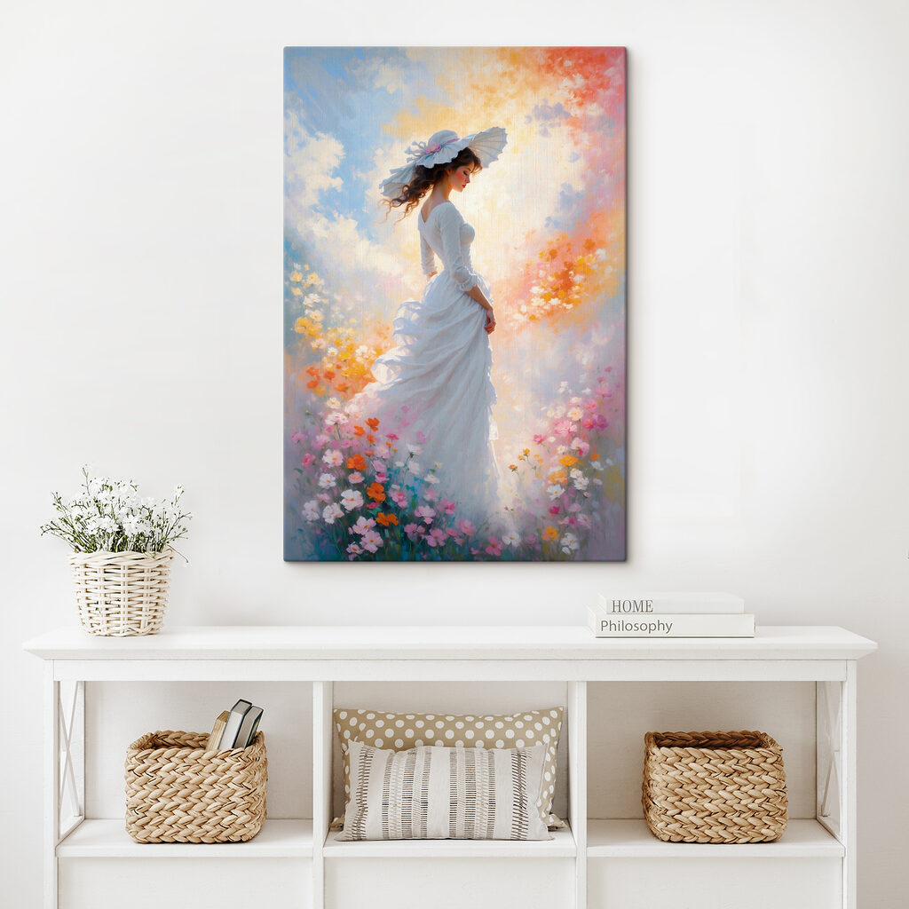 Witte jurk tussen bloemen — interieur 2