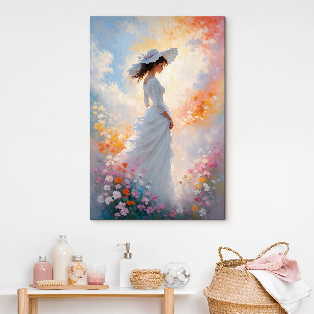 Witte jurk tussen bloemen — interieur 1
