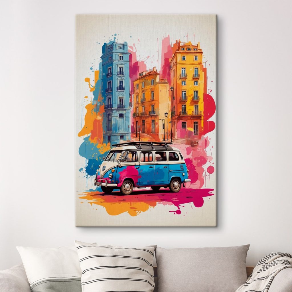 Busje langs kleurrijke gevels — interieur 3