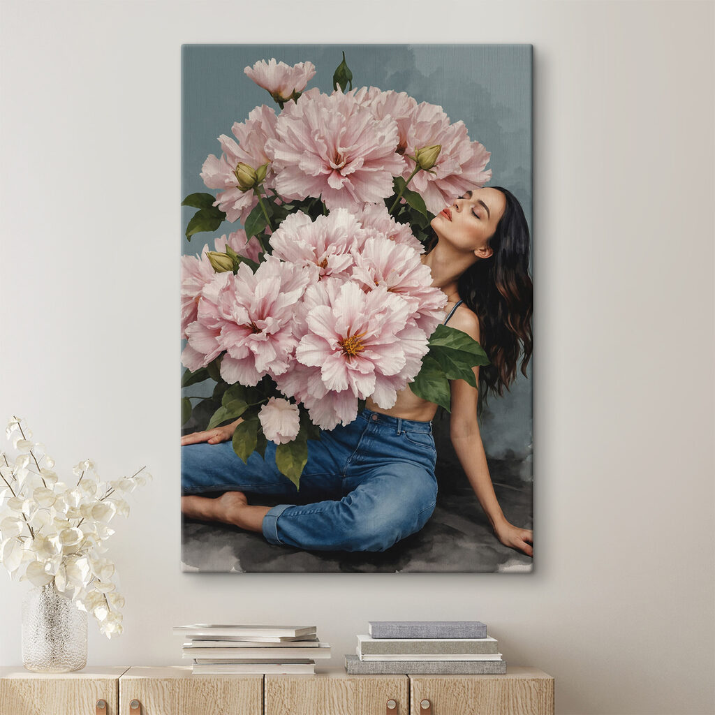 Verscholen achter roze pioenrozen — interieur 1
