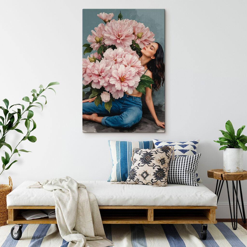 Verscholen achter roze pioenrozen — interieur 3