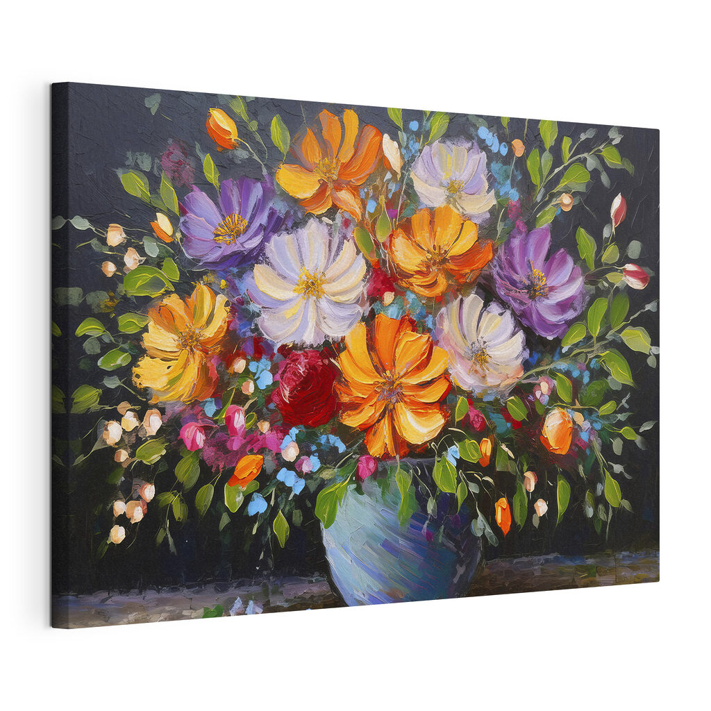 Bloemen vieren het donker, gespannen canvas met doorlopende rand