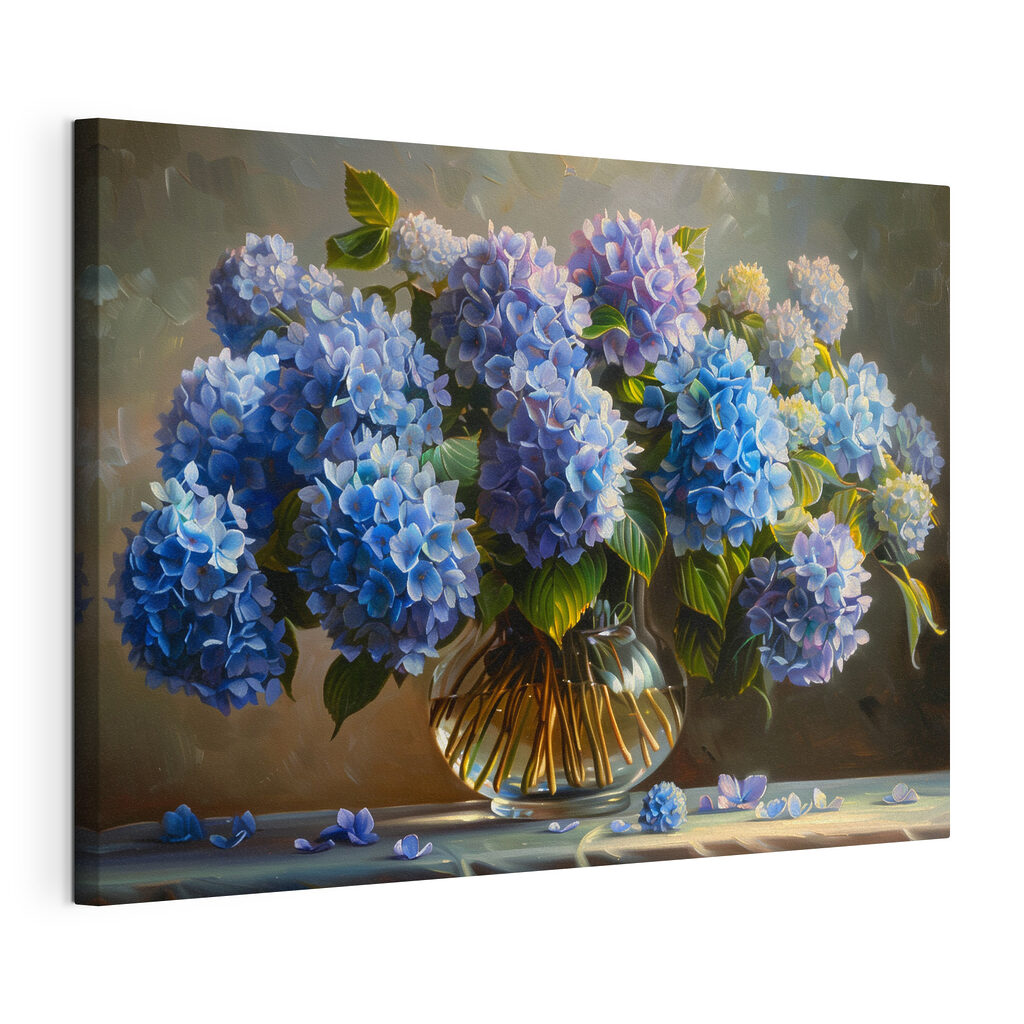 Blauwe hortensia’s in glas — productweergave