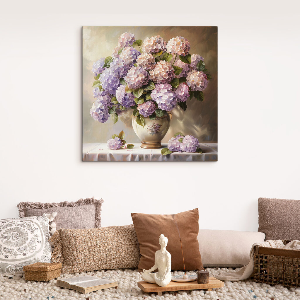 Lila hortensia’s in avondzon — interieur 1
