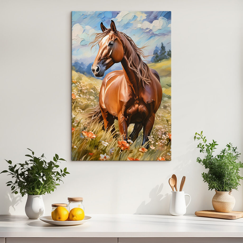 Paard tussen hoge bloemen — interieur 2