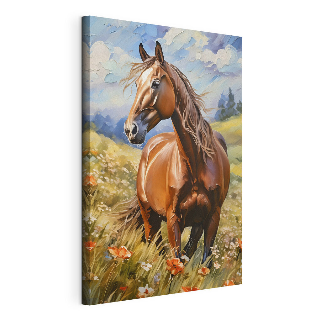 Paard tussen hoge bloemen — productweergave