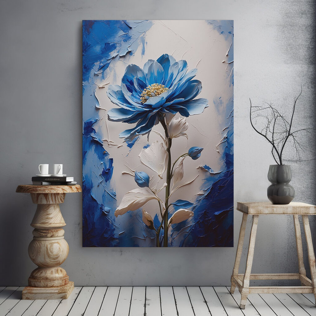 Blauwe bloem in penseelstreken — interieur 1