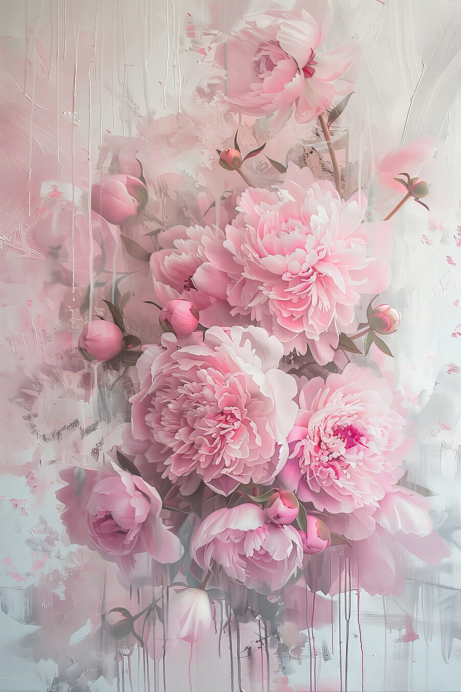 Pioenrozen in roze nevel — volledig ontwerp