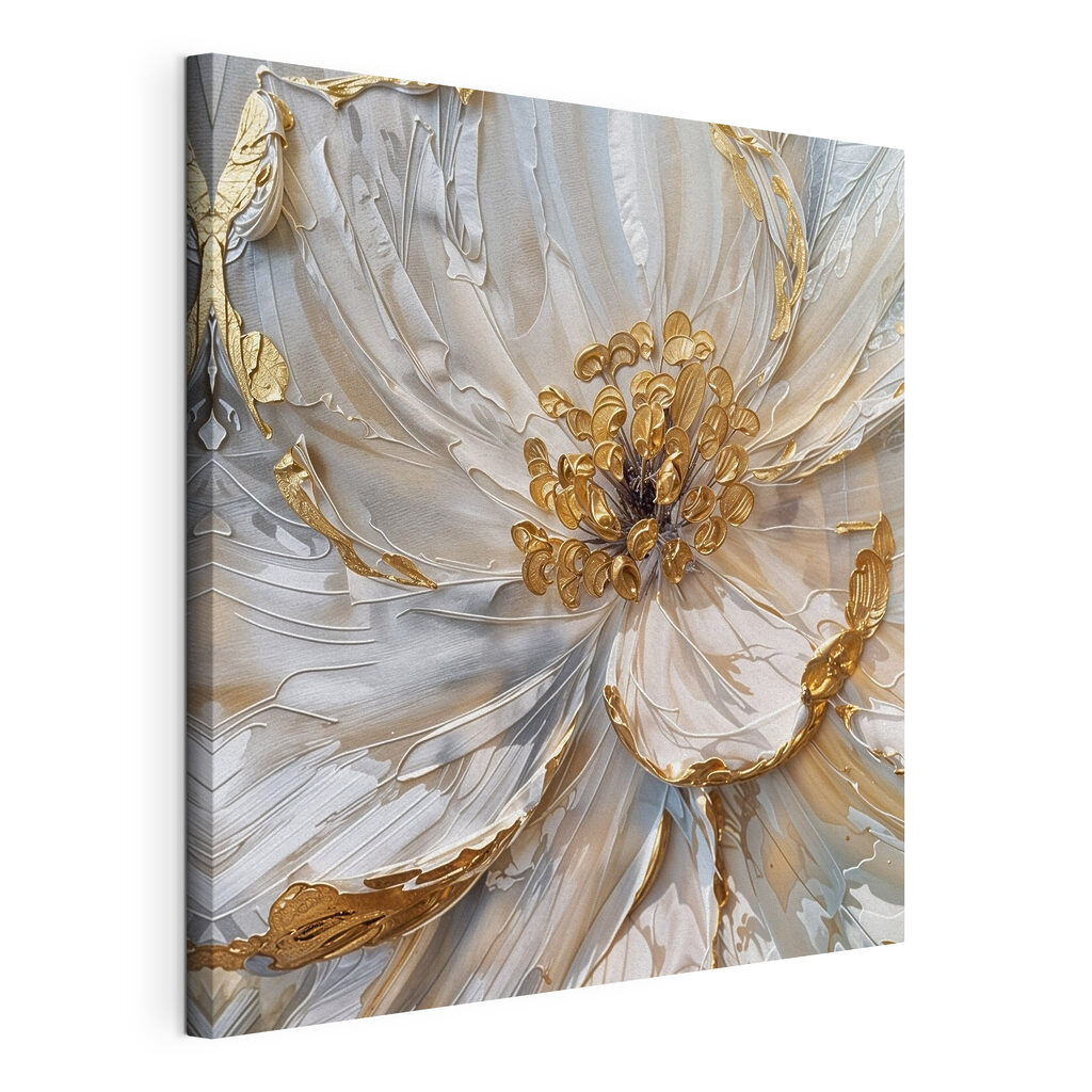 Bloem met gouden omtrekken, gespannen canvas met doorlopende rand
