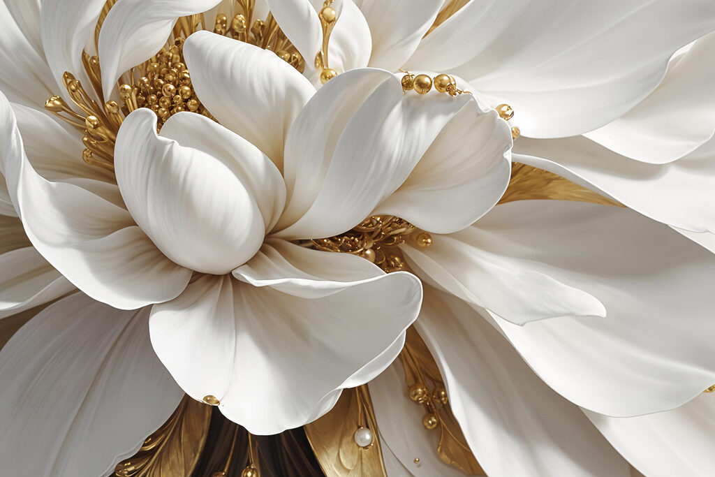 Elegante witte bloem met subtiele details — volledig ontwerp