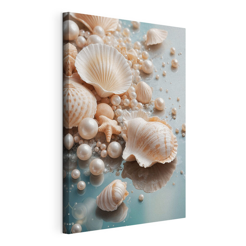 Schelpen langs het blauw, gespannen canvas met doorlopende rand