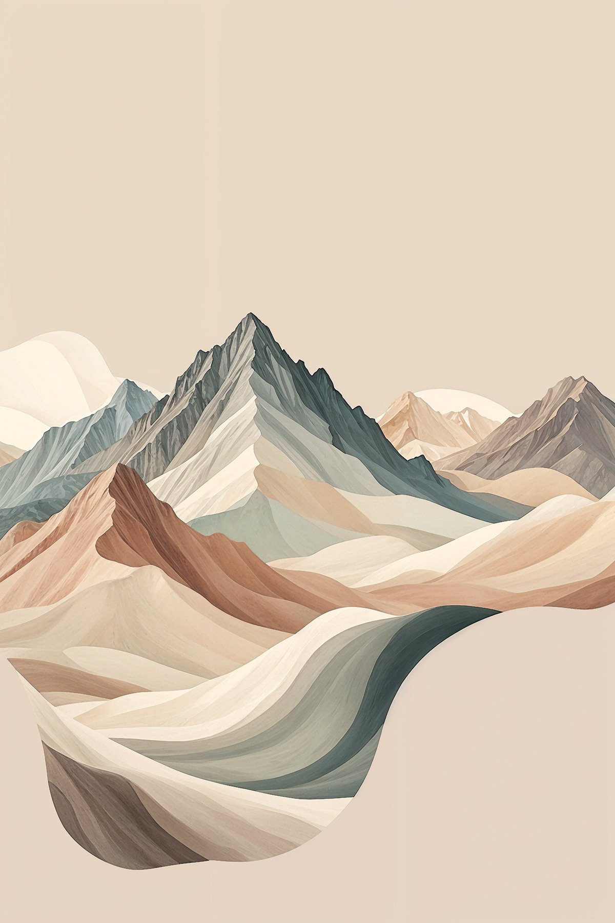 Een schilderij van bergen in verschillende kleuren — volledig ontwerp