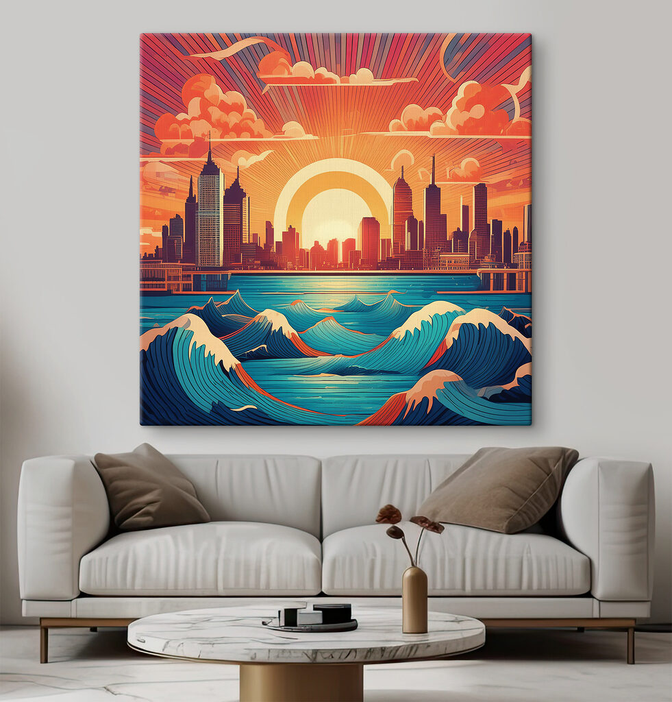 Stad boven blauwe golven — interieur 1