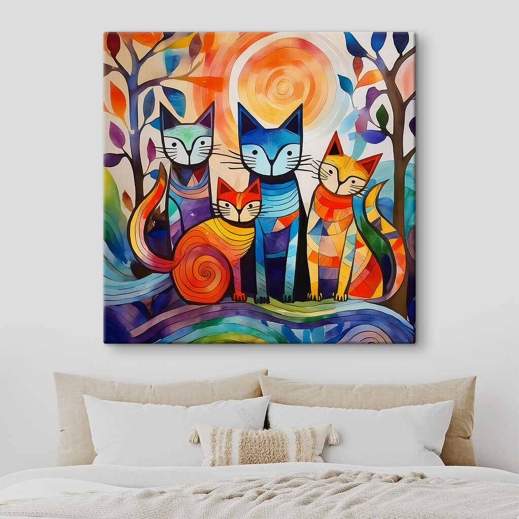 Een groep katten in een groep in een interieur