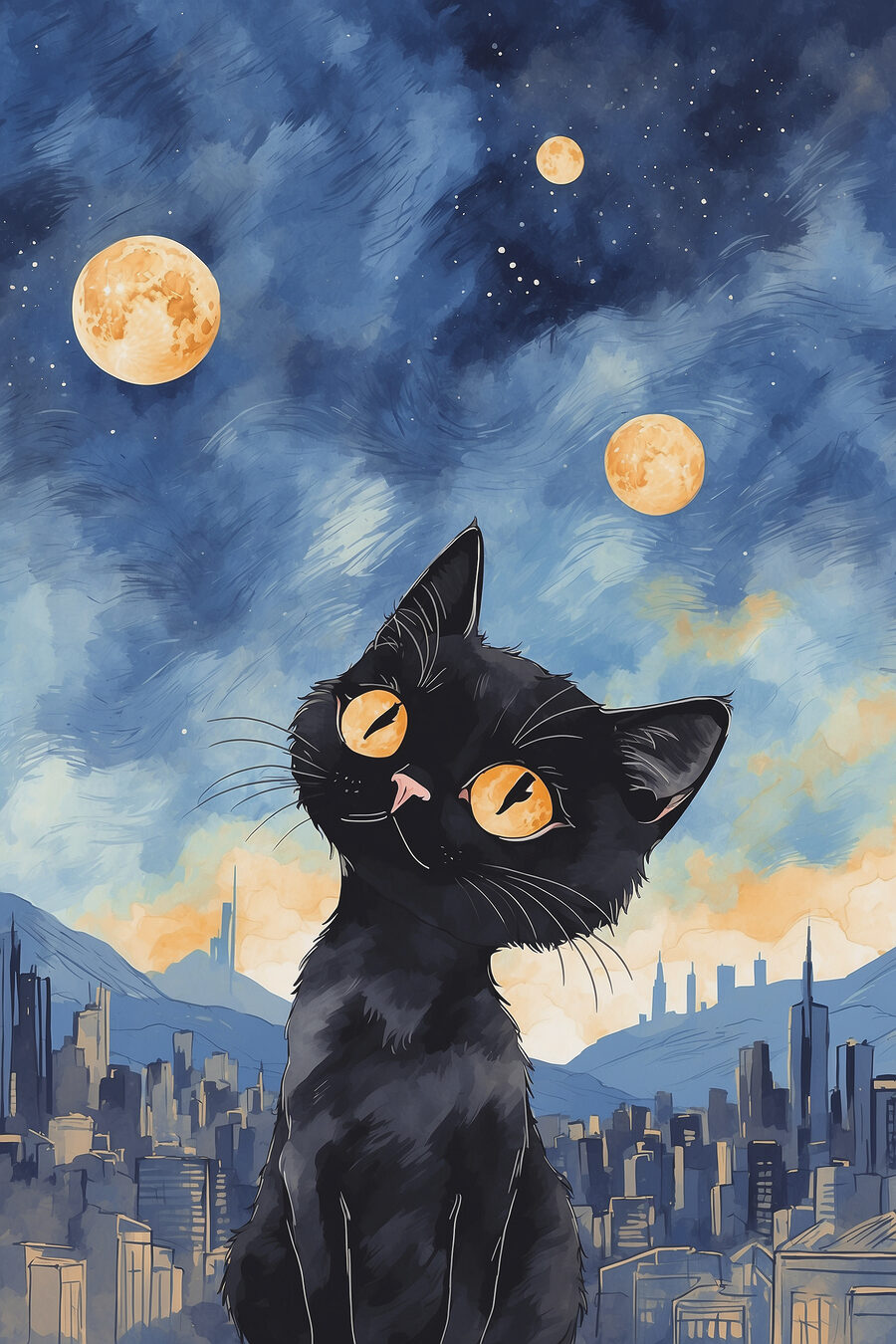 Katje boven de nachtstad — volledig ontwerp