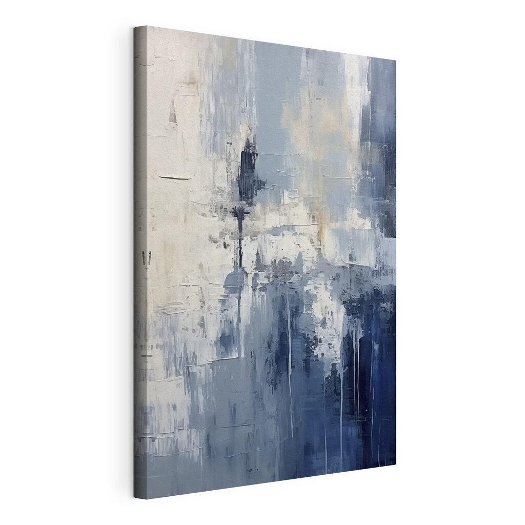 Rustige tinten blauw en wit gaan in elkaar over, gespannen canvas met doorlopende rand