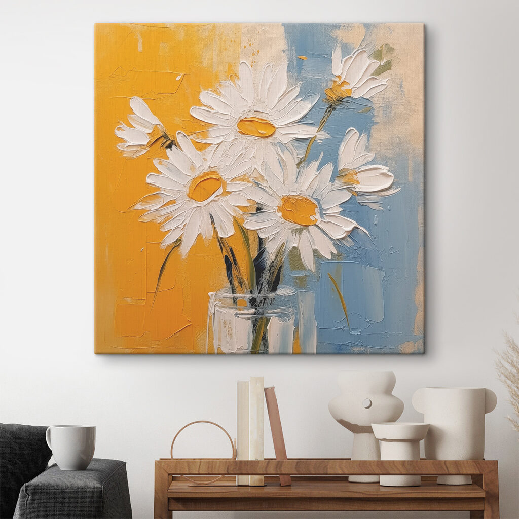 Margrieten op geelblauwe vlakken — interieur 1