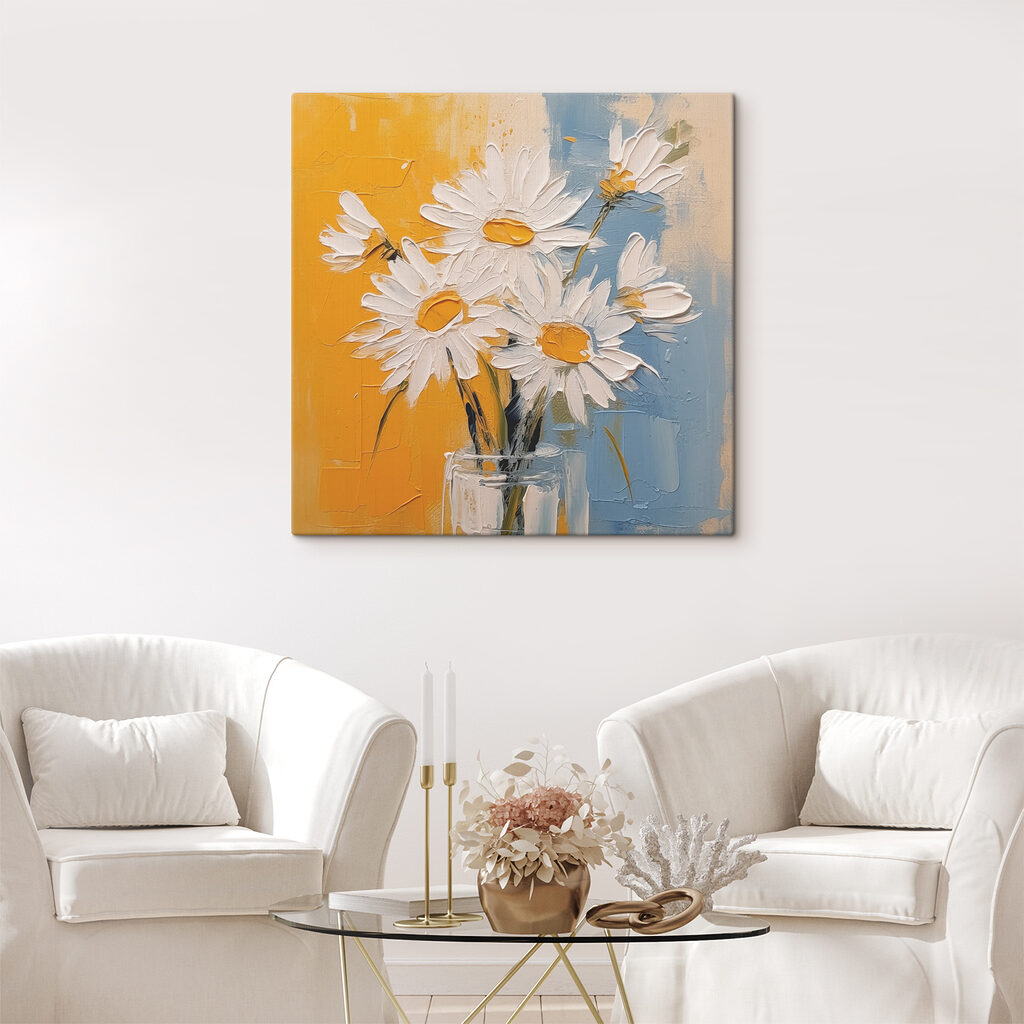 Margrieten op geelblauwe vlakken — interieur 2