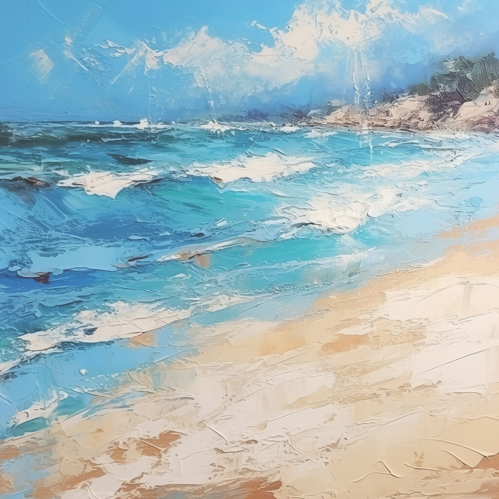 Een schilderij van een strand — volledig ontwerp