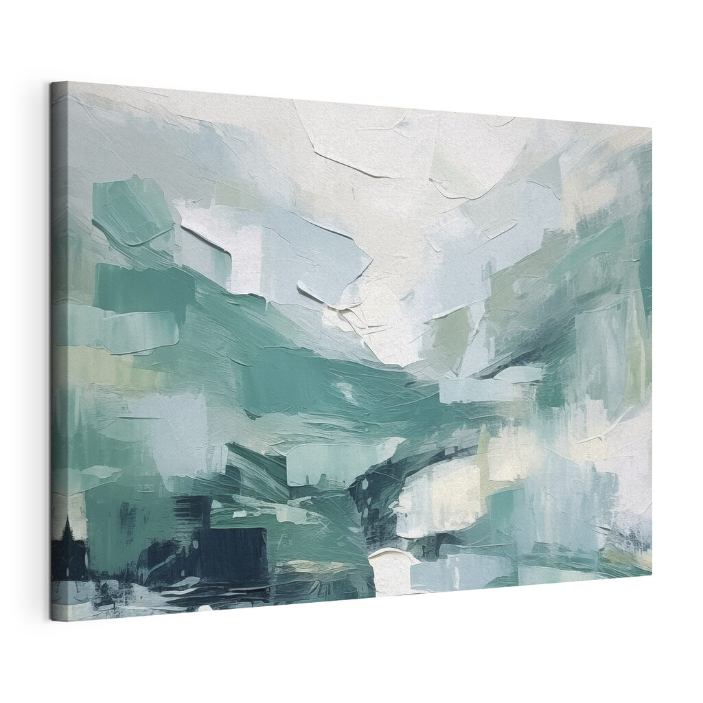 Een schilderij van een landschap, gespannen canvas met doorlopende rand