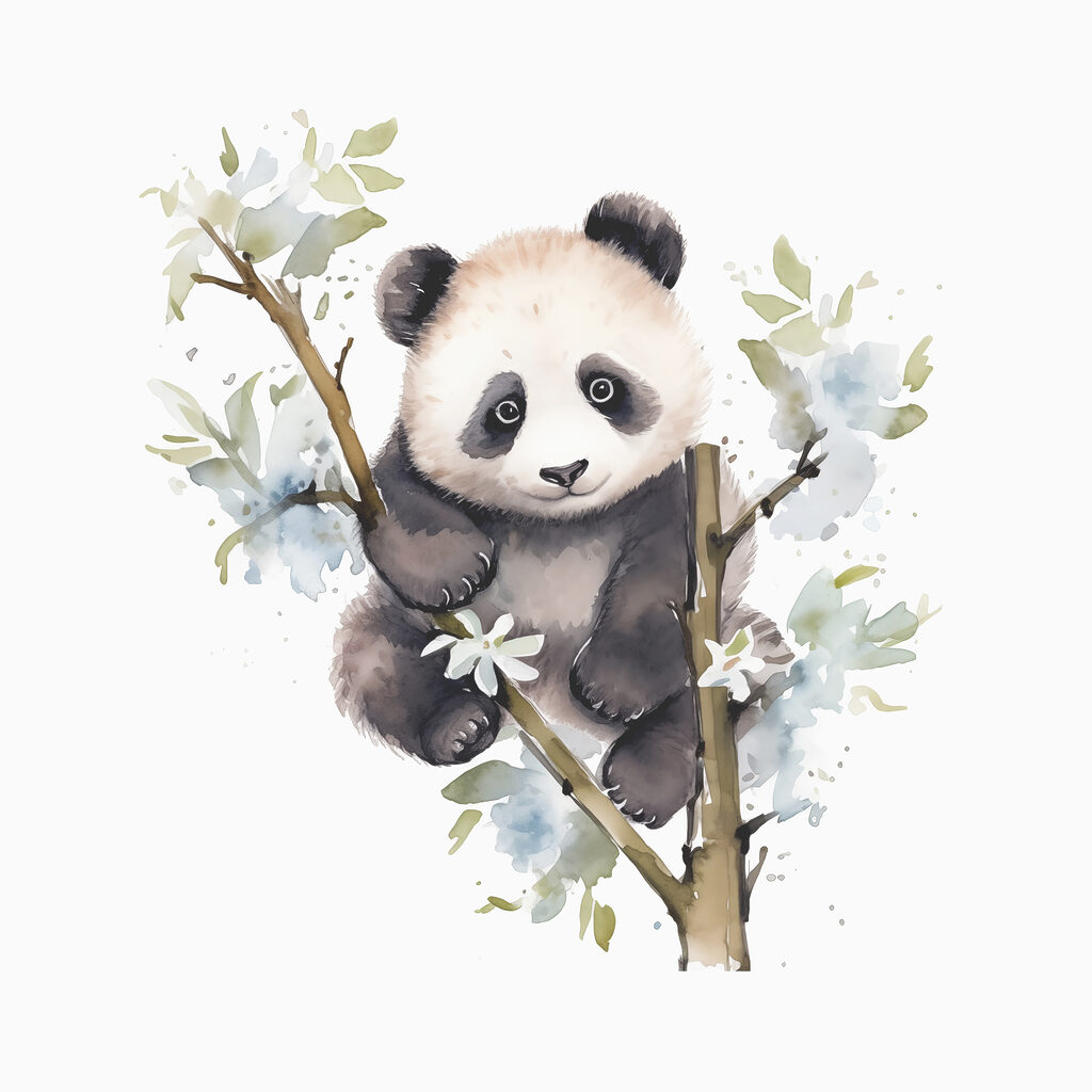 Panda tussen witte bloesem — volledig ontwerp