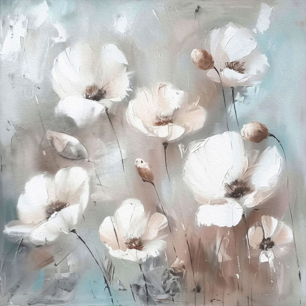 Witte bloemen in grijstinten — volledig ontwerp