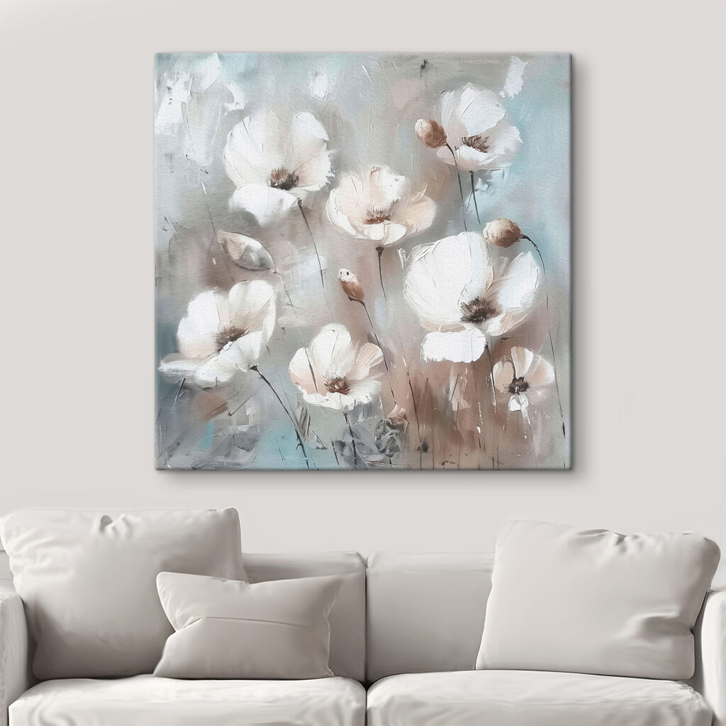 Witte bloemen in grijstinten — interieur 1