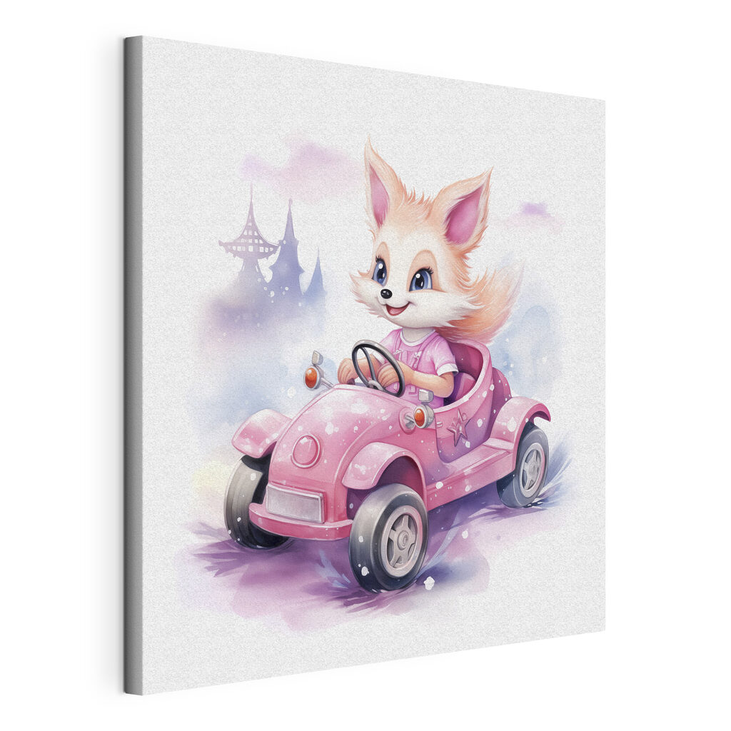 Vosje in een cabriolet, gespannen canvas met doorlopende rand