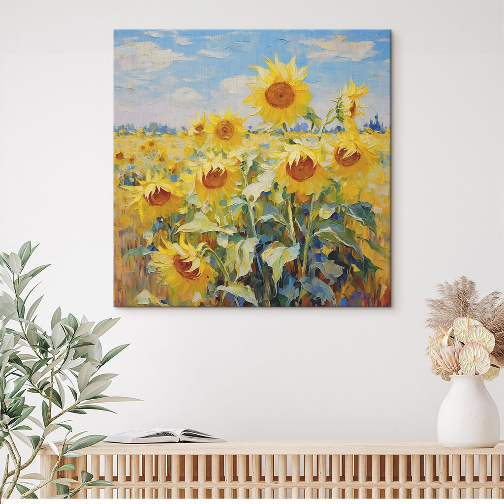 Zonnebloemen onder blauwe lucht — interieur 2