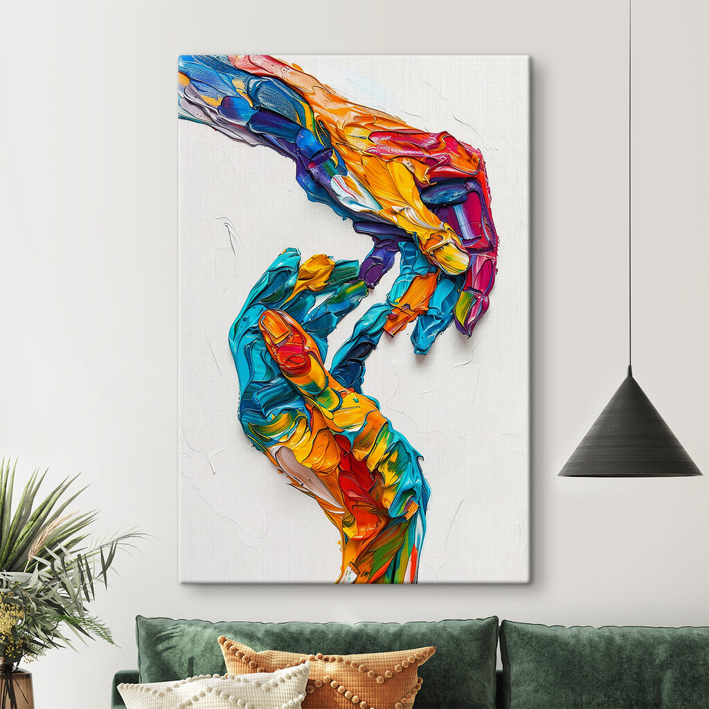 Een hand geschilderd met verschillende kleuren — interieur 1