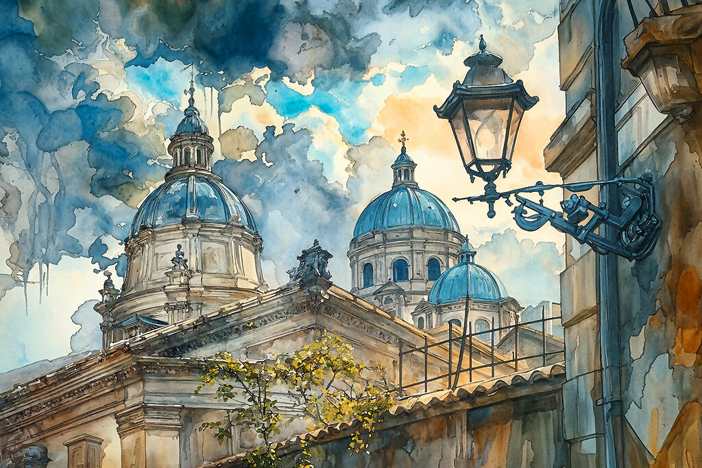 Koepels boven een straatlantaarn — volledig ontwerp