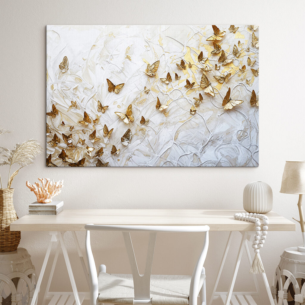 Vlinders stijgen door wit — interieur 1