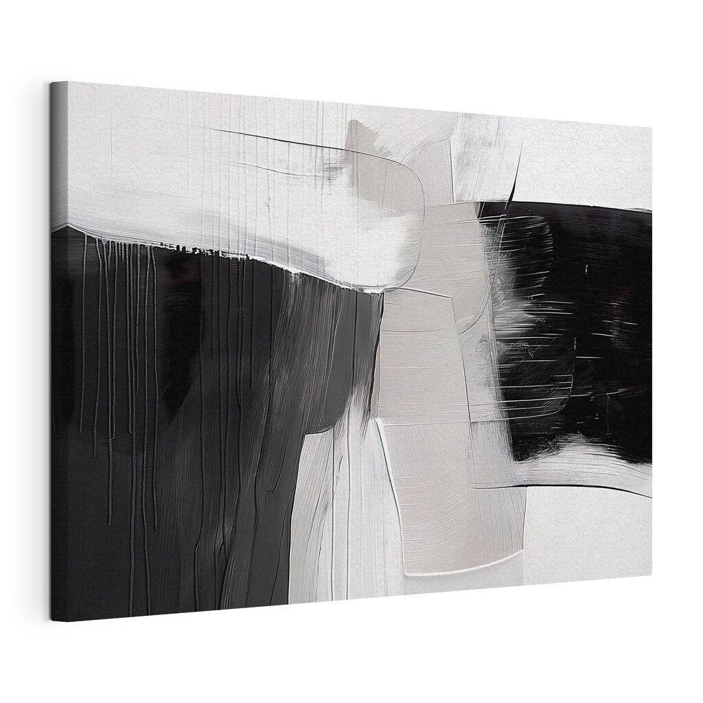 Een zwart-wit schilderij, gespannen canvas met doorlopende rand