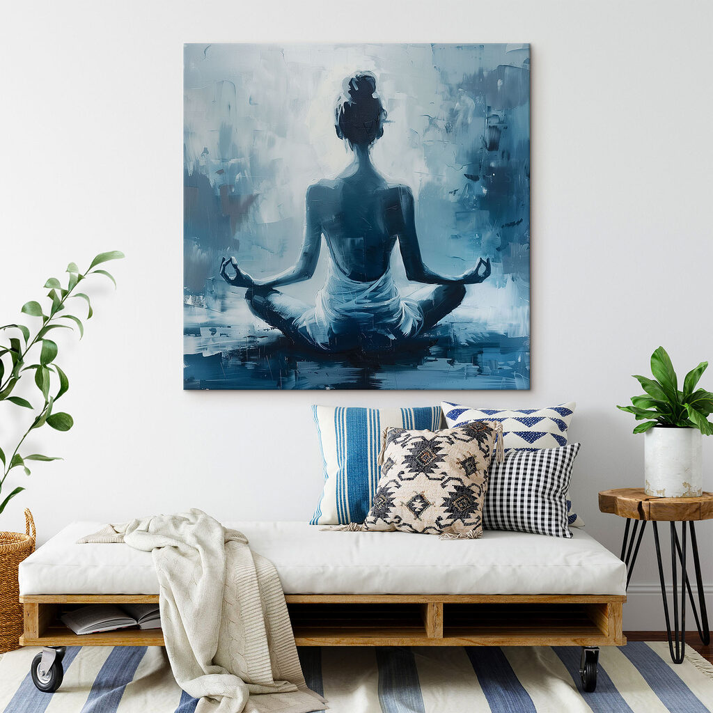 Een schilderij van een vrouw in lotushouding — interieur 1