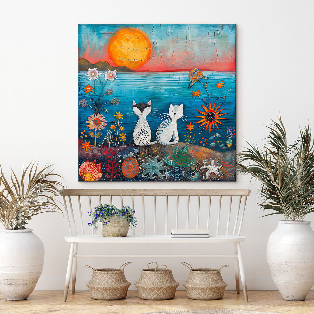 Twee witte katten samen — interieur 2