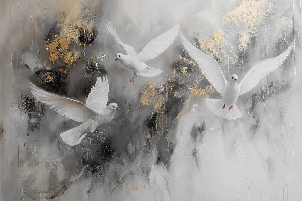 Witte vogels stijgen op — volledig ontwerp
