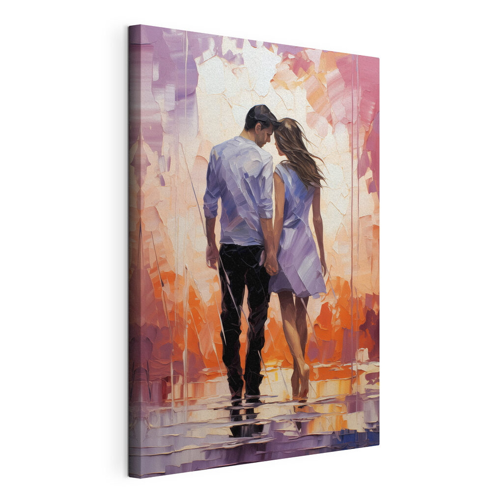 Samen onder roze licht, gespannen canvas met doorlopende rand