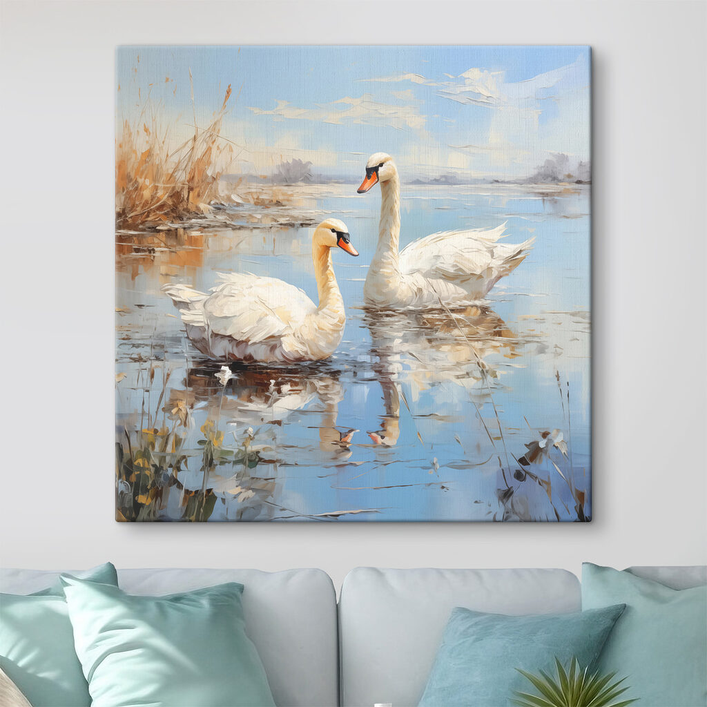 Twee zwanen in een meer in een interieur