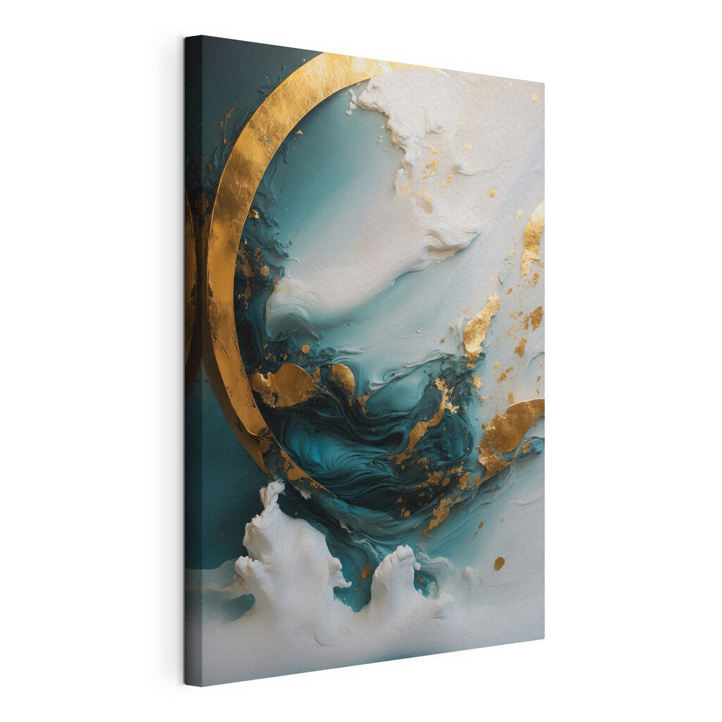 Gouden boog door turquoise, gespannen canvas met doorlopende rand