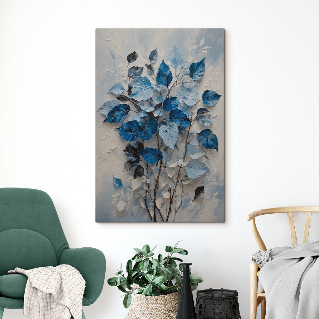 Blauwe bladeren op grijs — interieur 2