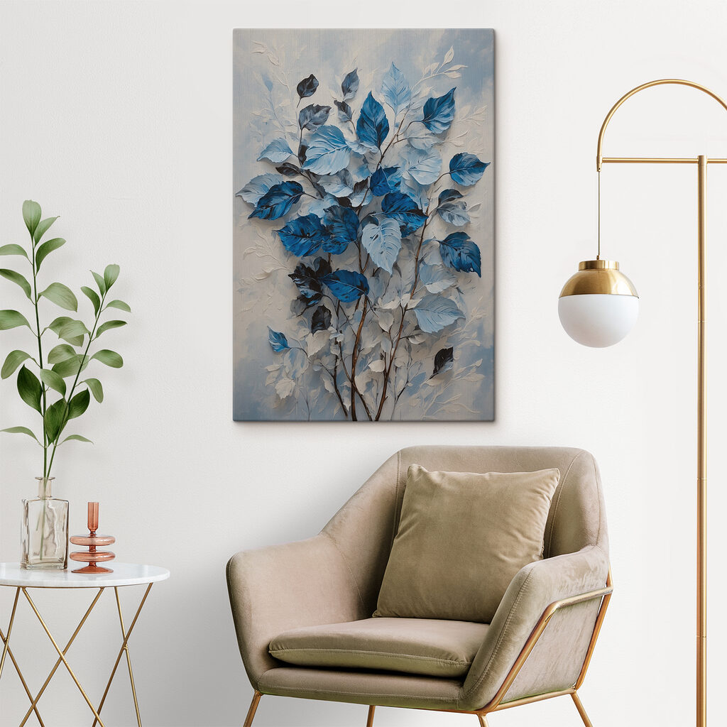Blauwe bladeren op grijs — interieur 3