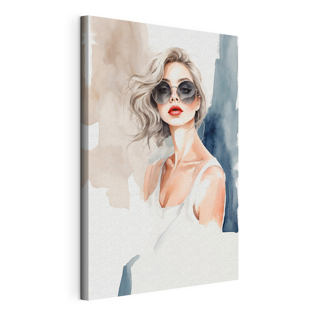 Zonnebril in lichte aquarel, gespannen canvas met doorlopende rand