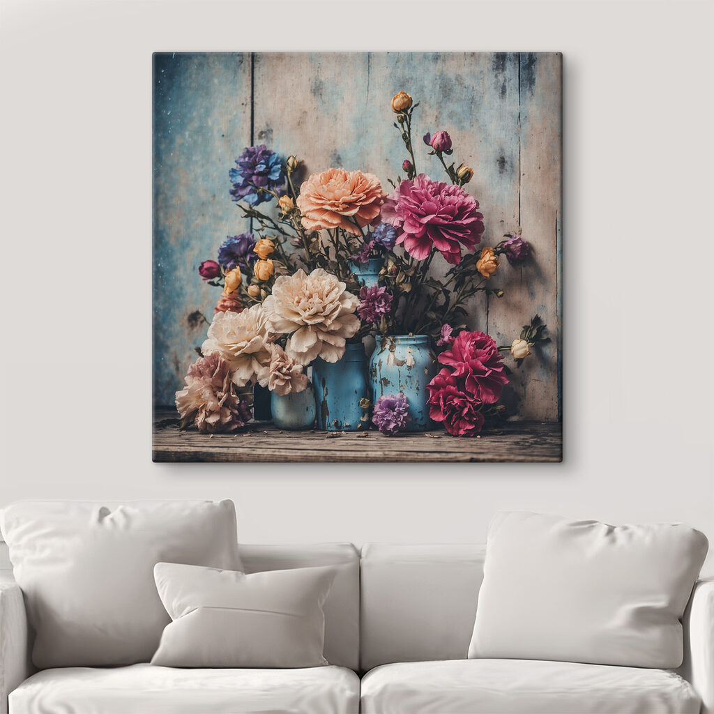 Boeketten in turkooizen vazen — interieur 2