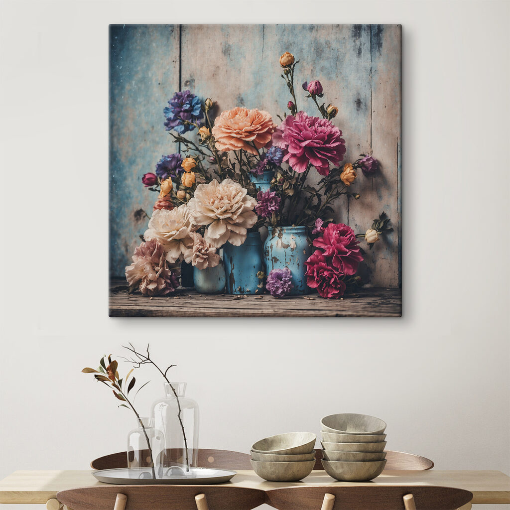 Boeketten in turkooizen vazen — interieur 1